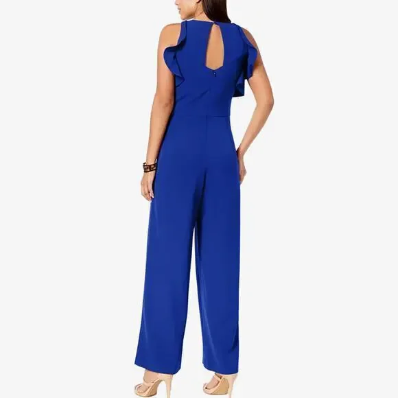 Julia Jordan Flutter Sleeve Jumpsuit Size 6 Cobalt Blue Wide Leg Glam‎ Cocktail - Picture 4 of 4
